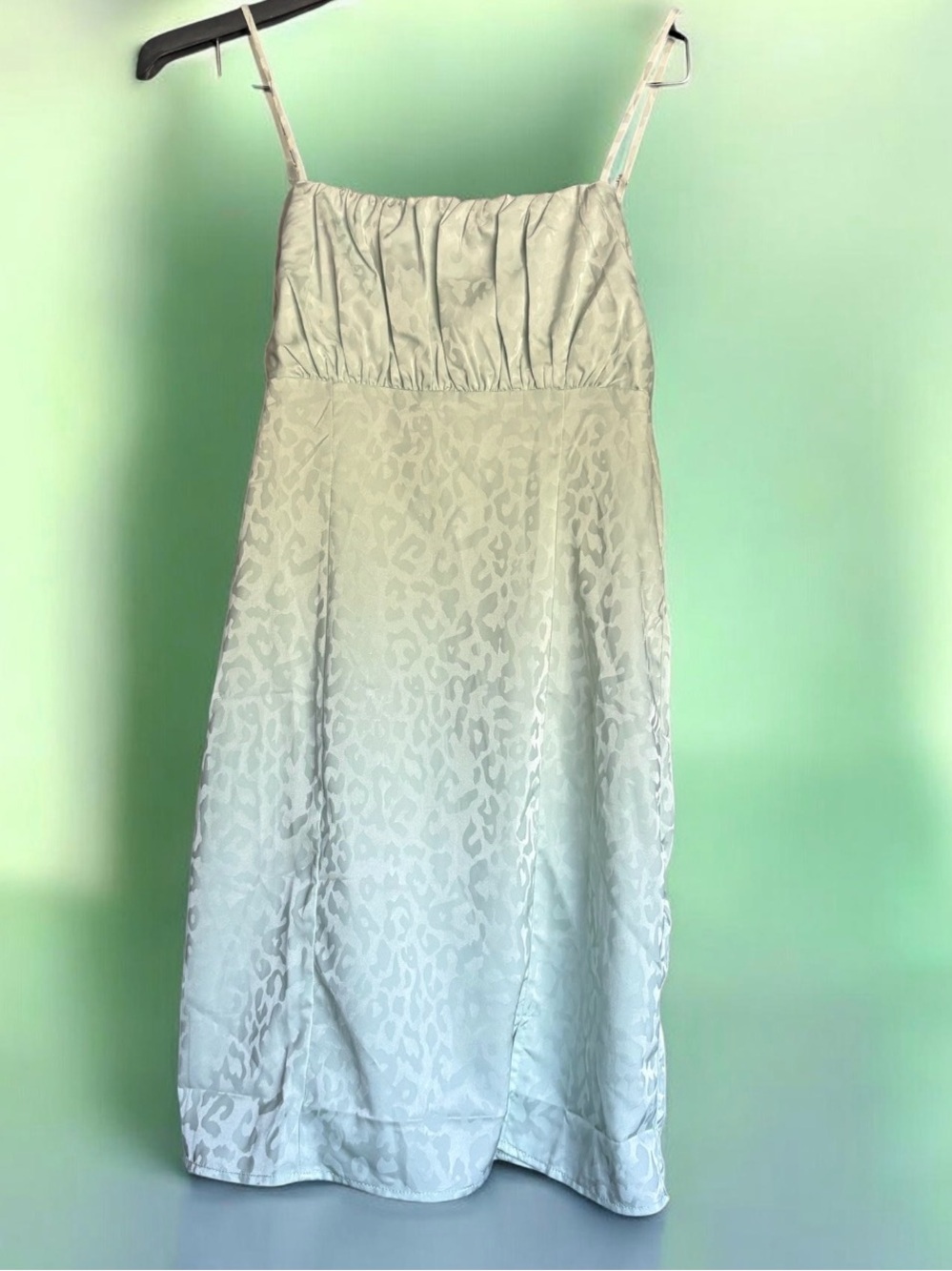 Mint Green Satin Leopard Jacquard Dress Size S